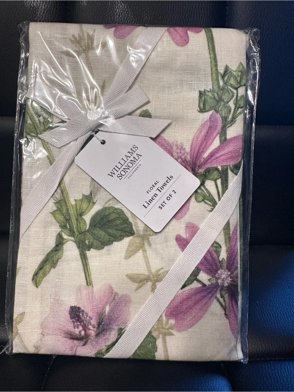 Williams Sonoma Floral Linen Towels - Pink, Green & Purple